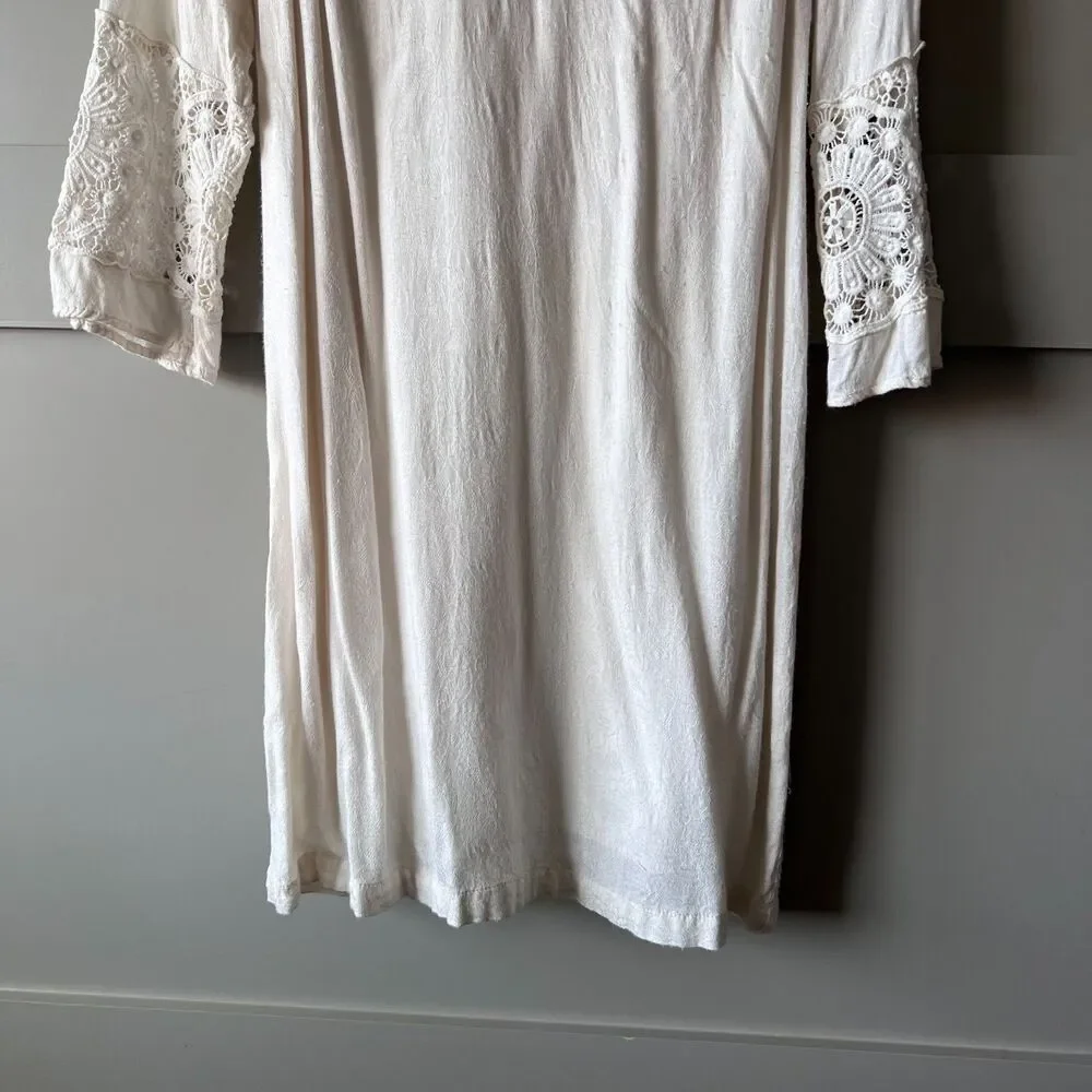 Skies Are Blue Anthropologie Crochet Mini Dress Women‎ Small Ivory Romantic Boho